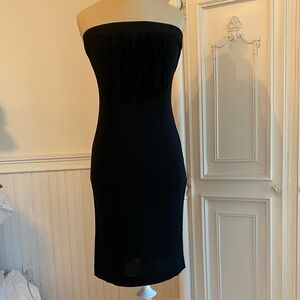 Charles Chang-Lima Strapless Black Ruffle-Front Sheath Dress